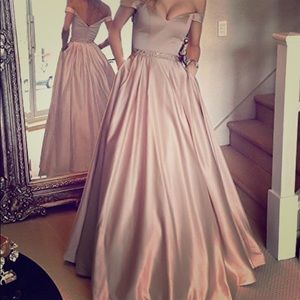 Off The Shoulder Beaded Satin Evening Prom Dress